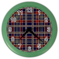 Plaid Tartan Scottish Navy Gold Color Wall Clock by Wegoenart