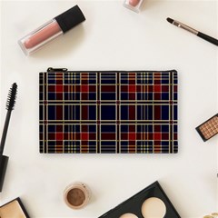 Plaid Tartan Scottish Navy Gold Cosmetic Bag (small) by Wegoenart