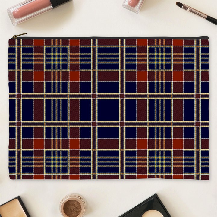 Plaid Tartan Scottish Navy Gold Cosmetic Bag (XXXL)