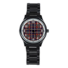 Plaid Tartan Scottish Navy Gold Stainless Steel Round Watch by Wegoenart