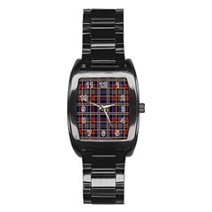 Plaid Tartan Scottish Navy Gold Stainless Steel Barrel Watch by Wegoenart