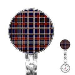 Plaid Tartan Scottish Navy Gold Stainless Steel Nurses Watch by Wegoenart