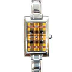 Plaid Tartan Scottish Yellow Red Rectangle Italian Charm Watch by Wegoenart