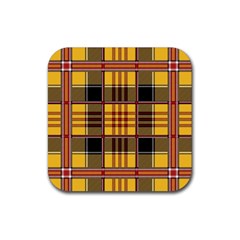 Plaid Tartan Scottish Yellow Red Rubber Coaster (square)  by Wegoenart