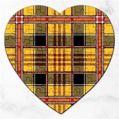 Plaid Tartan Scottish Yellow Red Jigsaw Puzzle (heart) by Wegoenart