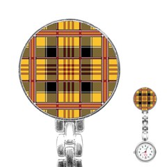 Plaid Tartan Scottish Yellow Red Stainless Steel Nurses Watch by Wegoenart