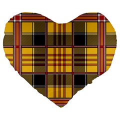 Plaid Tartan Scottish Yellow Red Large 19  Premium Flano Heart Shape Cushions by Wegoenart