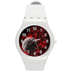 Planet Explode Space Universe Round Plastic Sport Watch (m) by Wegoenart