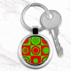 Red Green Christmas Background Key Chains (round)  by Wegoenart