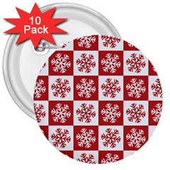 Snowflake Red White 3  Buttons (10 Pack)  by Wegoenart