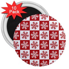 Snowflake Red White 3  Magnets (10 Pack)  by Wegoenart