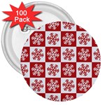 Snowflake Red White 3  Buttons (100 pack)  Front