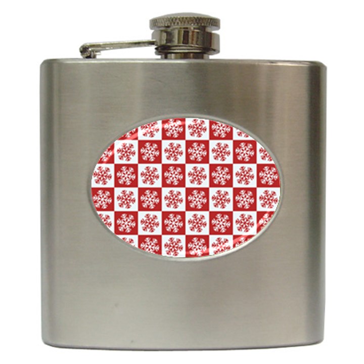 Snowflake Red White Hip Flask (6 oz)