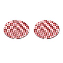 Snowflake Red White Cufflinks (oval)