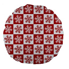 Snowflake Red White Large 18  Premium Flano Round Cushions by Wegoenart