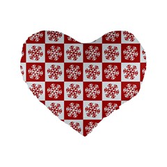 Snowflake Red White Standard 16  Premium Flano Heart Shape Cushions by Wegoenart