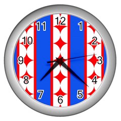 Stars Stripes July 4th Flag Blue Wall Clock (silver) by Wegoenart