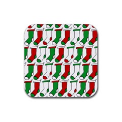 Stocking Background Rubber Coaster (square)  by Wegoenart