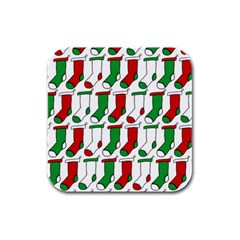 Stocking Background Rubber Square Coaster (4 Pack)  by Wegoenart