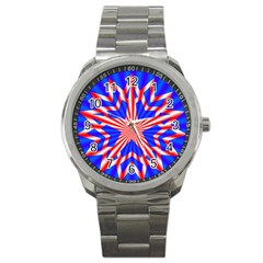 Star Explosion Burst Usa Red Sport Metal Watch by Wegoenart