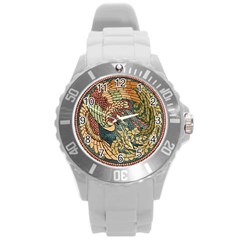 Wings Feathers Cubism Mosaic Round Plastic Sport Watch (l) by Wegoenart