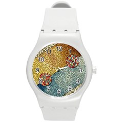 Background Cubism Circle Shape Round Plastic Sport Watch (m) by Wegoenart