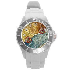 Background Cubism Circle Shape Round Plastic Sport Watch (l) by Wegoenart