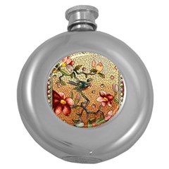 Flower Cubism Mosaic Vintage Round Hip Flask (5 Oz) by Wegoenart