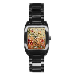 Flower Cubism Mosaic Vintage Stainless Steel Barrel Watch by Wegoenart