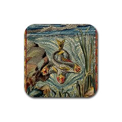 Fish Underwater Cubism Mosaic Rubber Coaster (square)  by Wegoenart