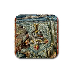 Fish Underwater Cubism Mosaic Rubber Square Coaster (4 Pack)  by Wegoenart