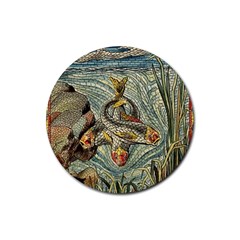 Fish Underwater Cubism Mosaic Rubber Coaster (round)  by Wegoenart