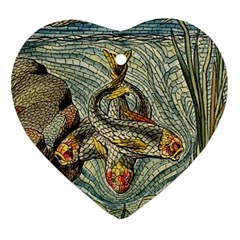 Fish Underwater Cubism Mosaic Heart Ornament (two Sides)