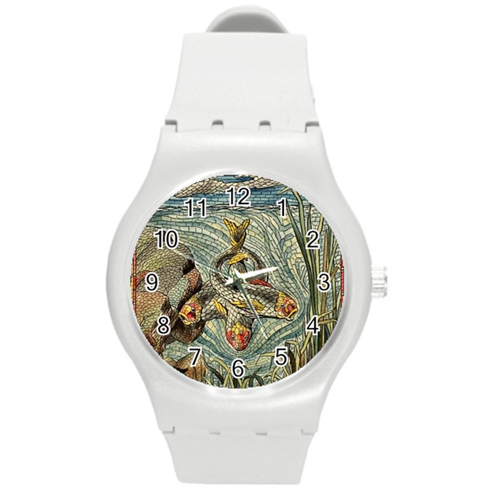 Fish Underwater Cubism Mosaic Round Plastic Sport Watch (M)