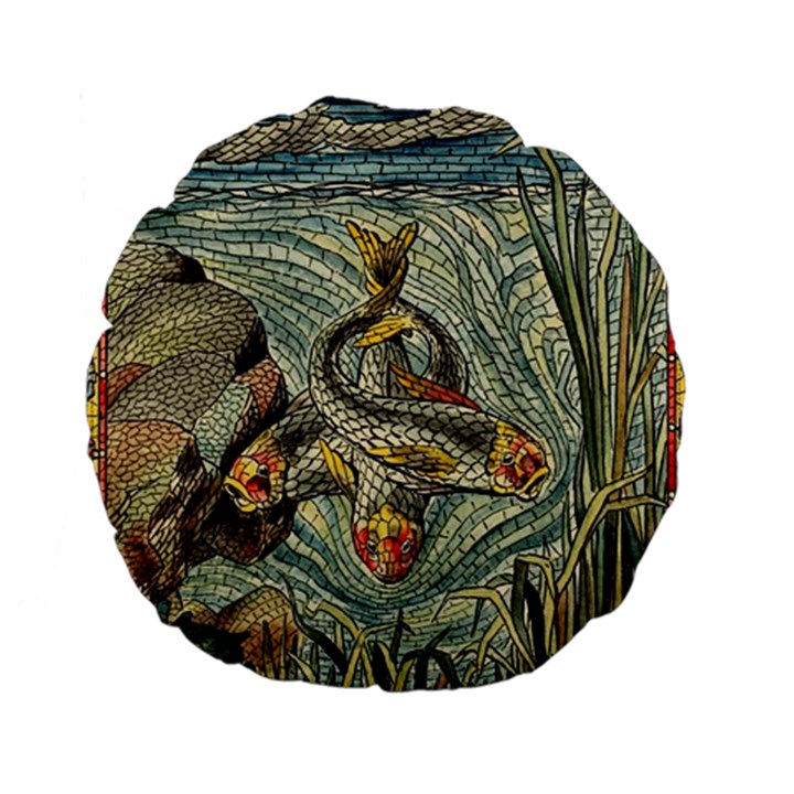 Fish Underwater Cubism Mosaic Standard 15  Premium Flano Round Cushions