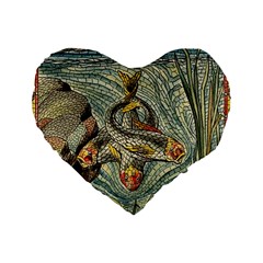 Fish Underwater Cubism Mosaic Standard 16  Premium Flano Heart Shape Cushions by Wegoenart