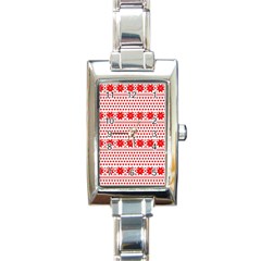 Fairisle Pattern Background Red Rectangle Italian Charm Watch by Wegoenart