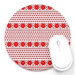 Fairisle Pattern Background Red Round Mousepads by Wegoenart