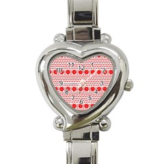 Fairisle Pattern Background Red Heart Italian Charm Watch by Wegoenart