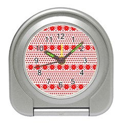 Fairisle Pattern Background Red Travel Alarm Clock by Wegoenart