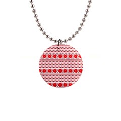 Fairisle Pattern Background Red 1  Button Necklace by Wegoenart