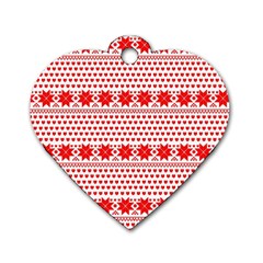 Fairisle Pattern Background Red Dog Tag Heart (two Sides) by Wegoenart