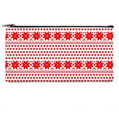 Fairisle Pattern Background Red Pencil Cases by Wegoenart