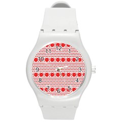 Fairisle Pattern Background Red Round Plastic Sport Watch (m) by Wegoenart