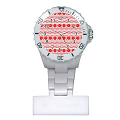 Fairisle Pattern Background Red Plastic Nurses Watch by Wegoenart