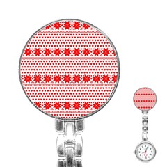 Fairisle Pattern Background Red Stainless Steel Nurses Watch by Wegoenart