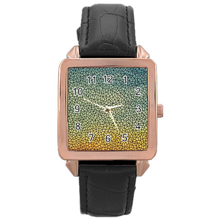 Background Cubism Mosaic Vintage Rose Gold Leather Watch 