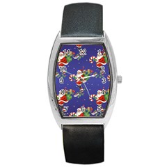 Christmas Vintage Santa Background Barrel Style Metal Watch