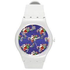 Christmas Vintage Santa Background Round Plastic Sport Watch (m)