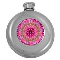 Flower Mandala Art Pink Abstract Round Hip Flask (5 Oz) by Wegoenart